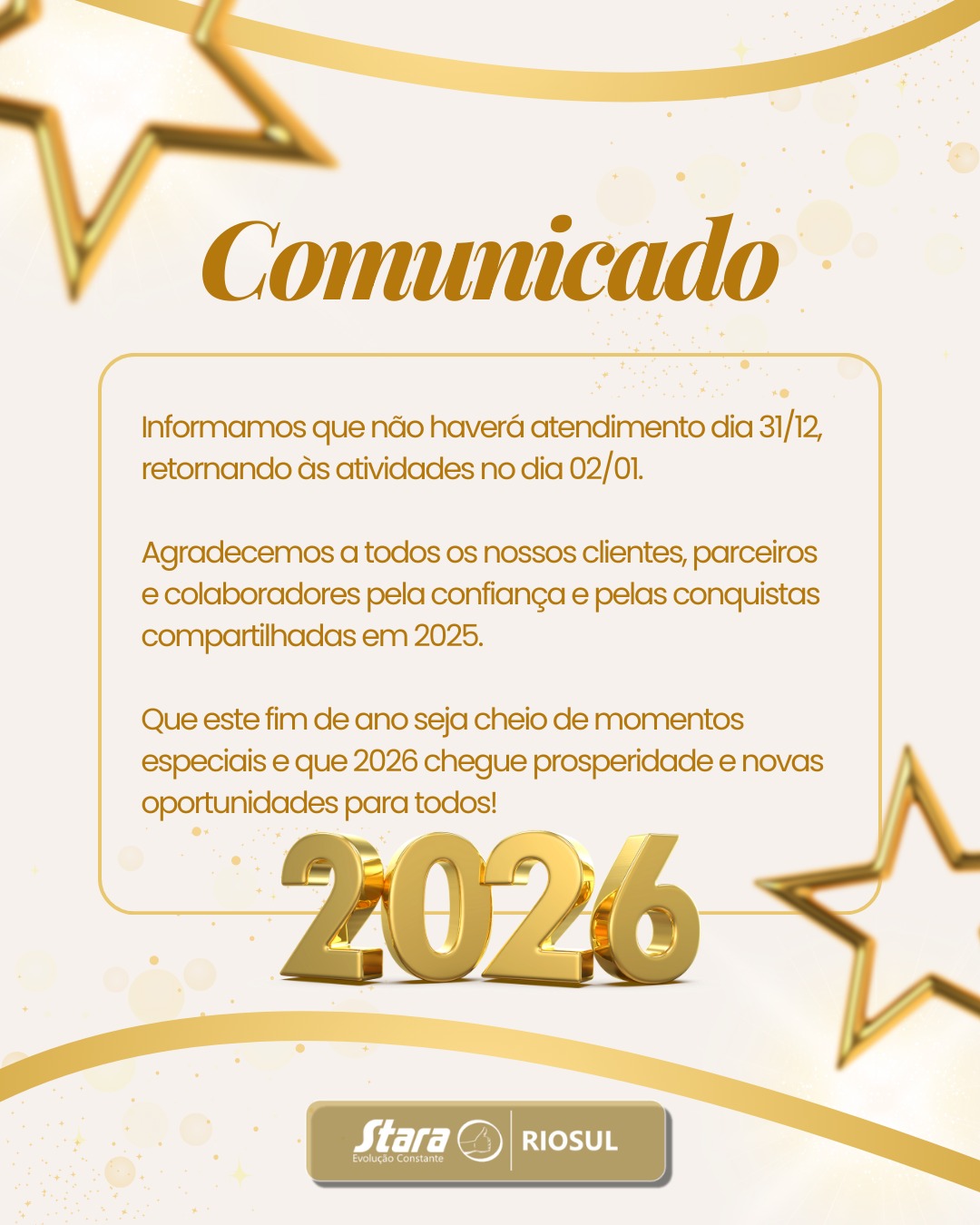 Comunicado de Recesso de Ano Novo