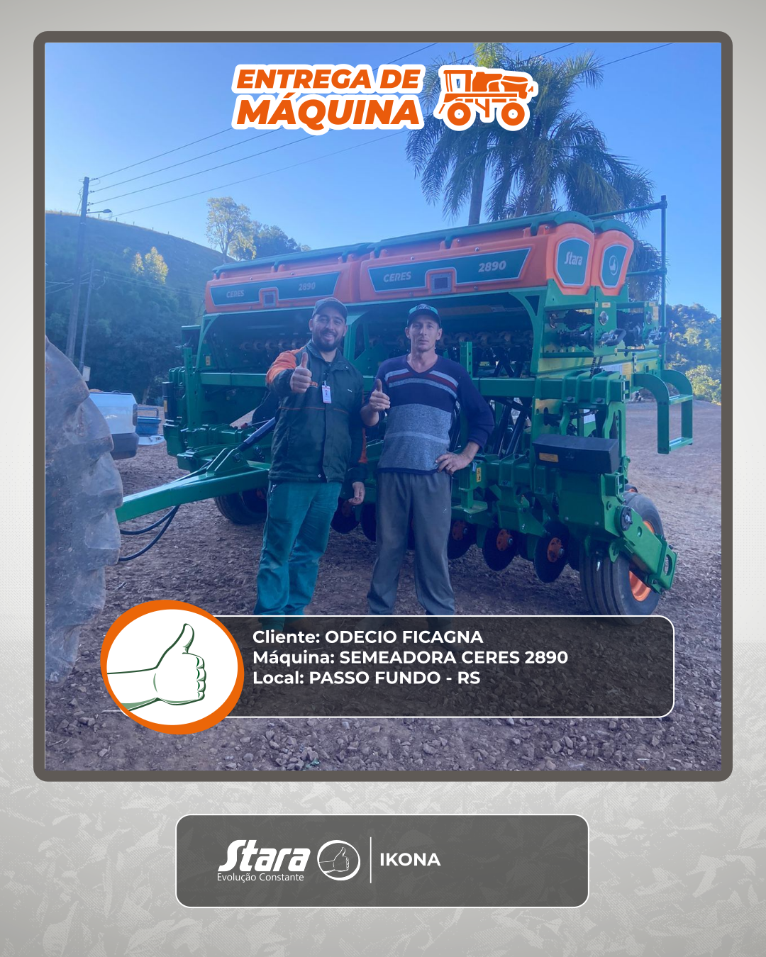 ENTREGA SEMEADORA CERES 2890 - PASSO FUNDO - RS