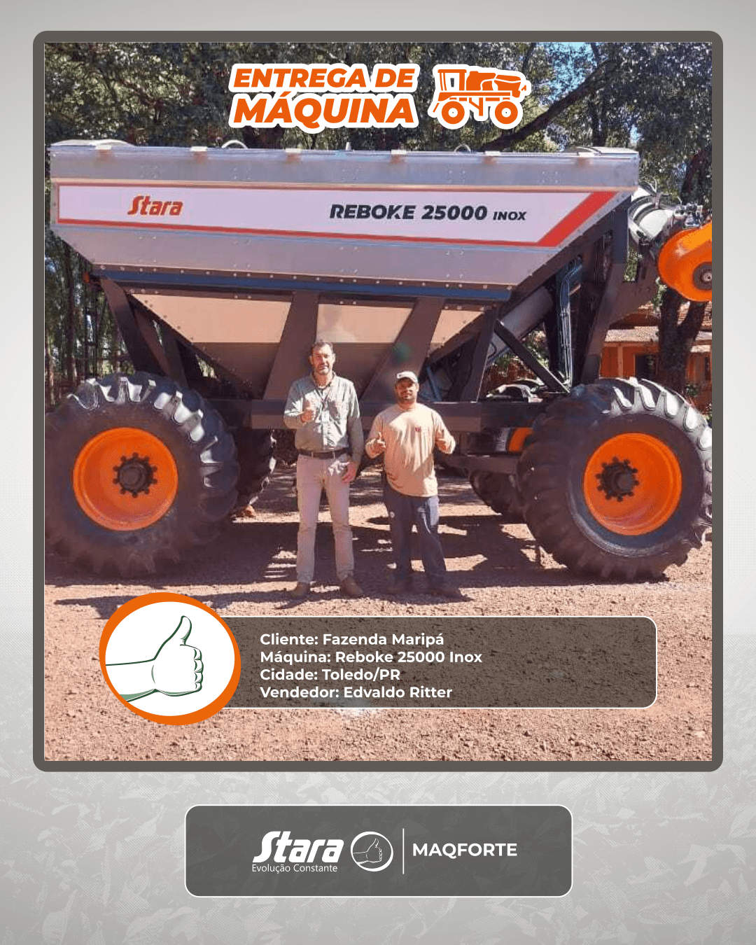 MAQFORTE REALIZOU A ENTREGA DE UMA REBOKE 25000 INOX