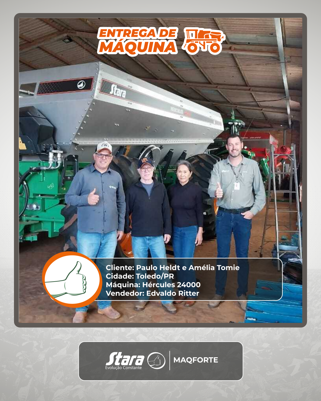 MAQFORTE REALIZA ENTREGA DE UM HÉRCULES 24000 EM TOLEDO/PR!