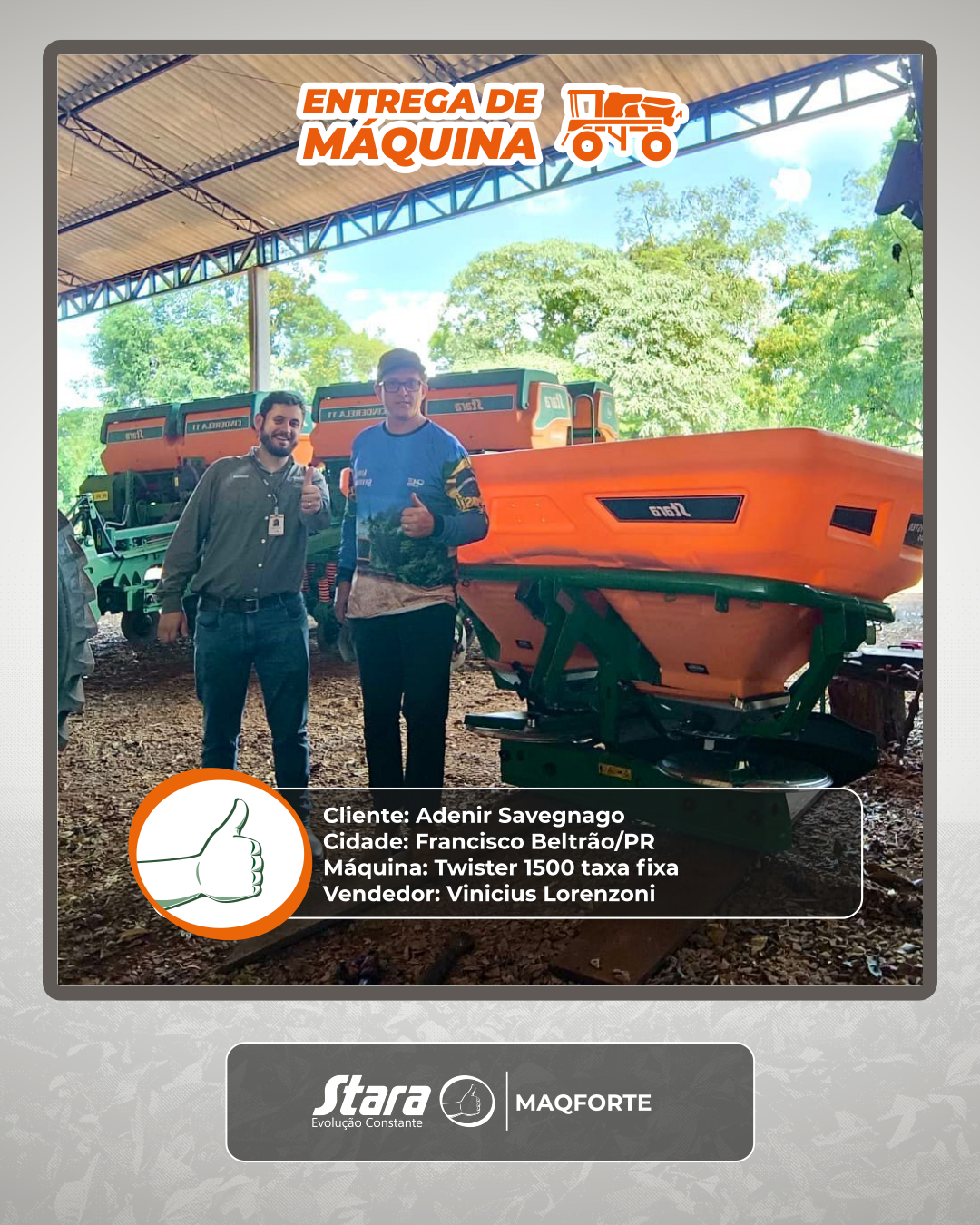 Entrega Técnica – Twister 1500 Taxa Fixa em Francisco Beltrão/PR