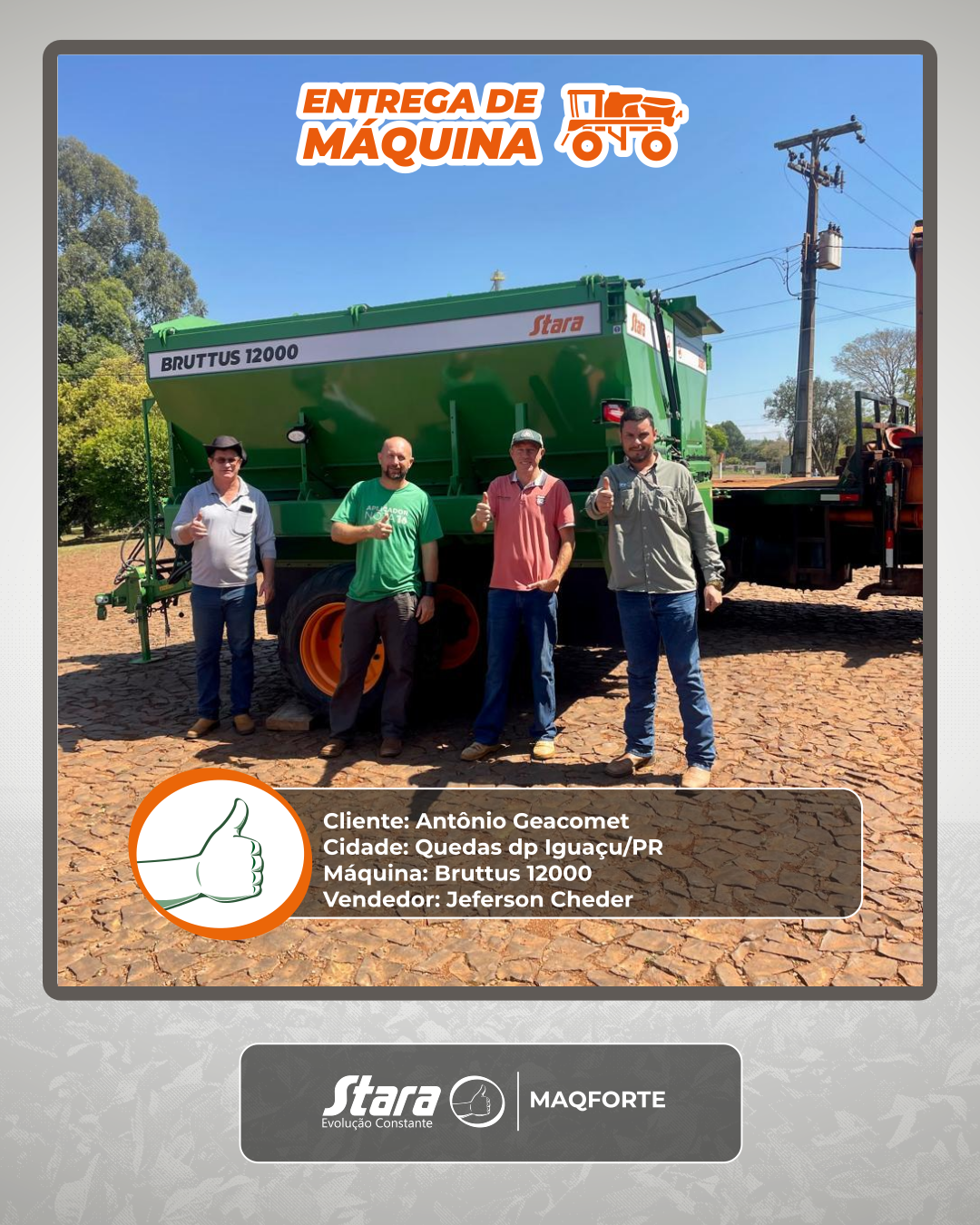 Entrega Bruttus 12000 em Quedas do Iguaçu/PR 🌾