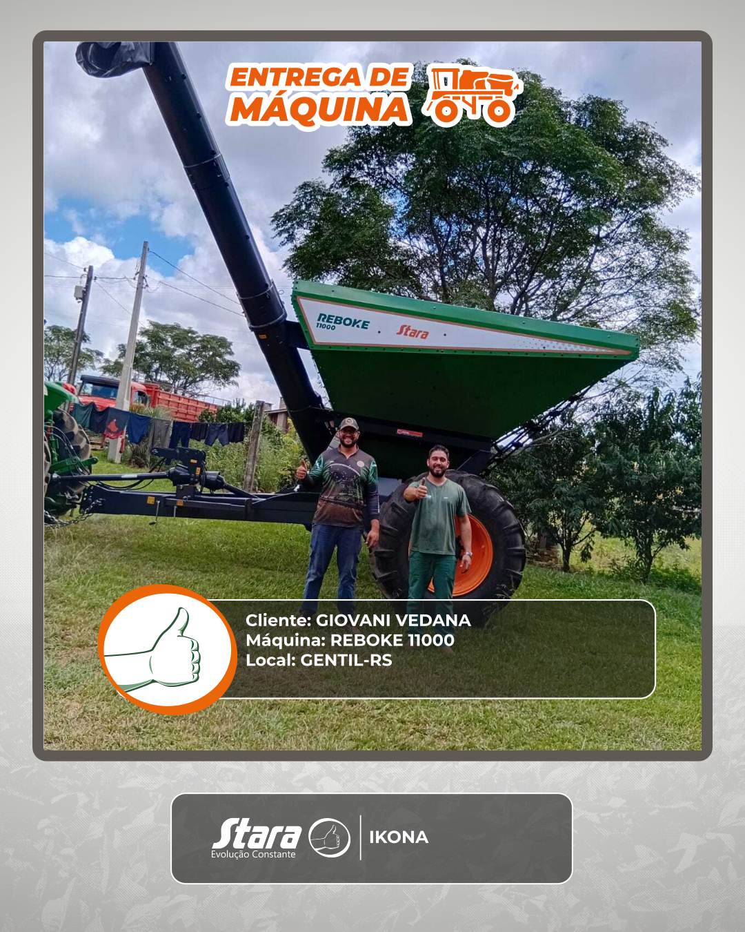 ENTREGA DE CARRETA REBOKE 11000 - GENTIL - RS