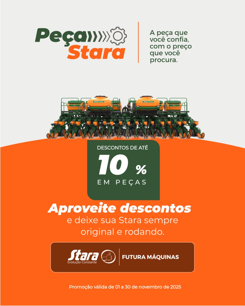 Condições especiais em peças para plantadeiras e pulverizadores Stara!