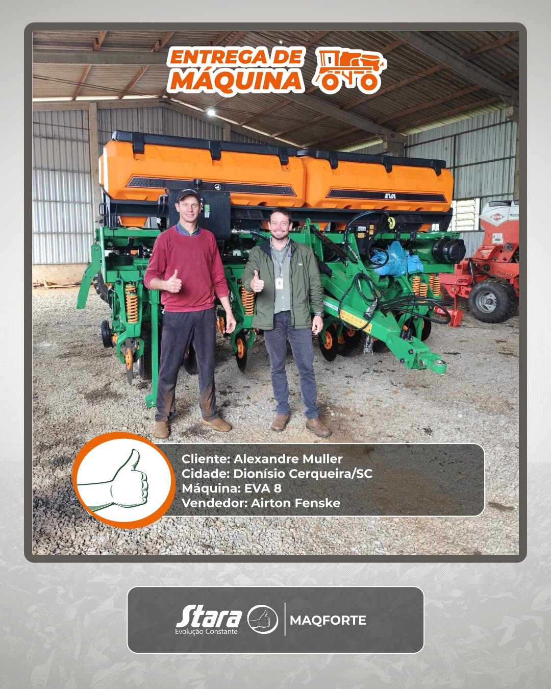 Plantadeira EVA 8 com Topper é entregue em Dionísio Cerqueira/SC