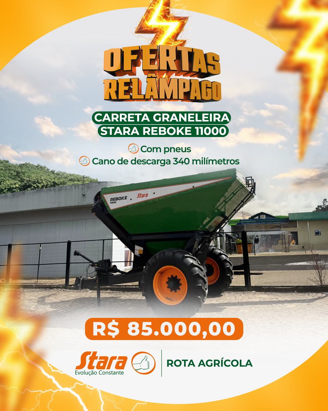 OFERTA RELÂMPAGO - CARRETA GRANELEIRA STARA REBOKE 11000 COM PNEUS