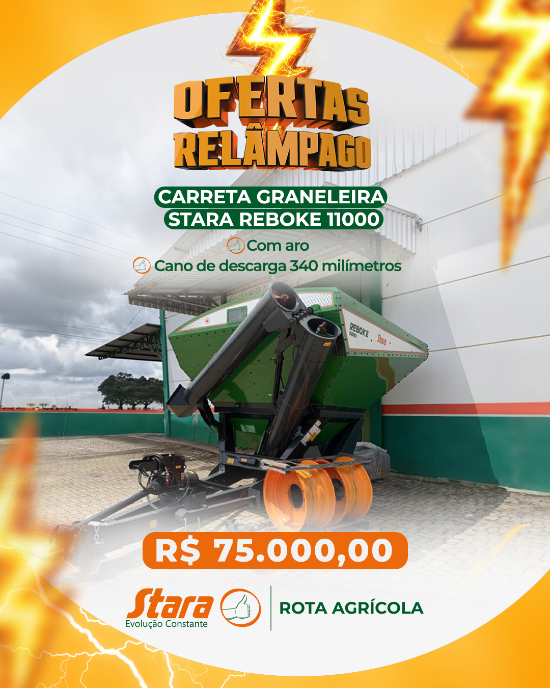 OFERTAS RELÂMPAGO: CARRETA GRANELEIRO STARA REBOKE 11000 COM ARO