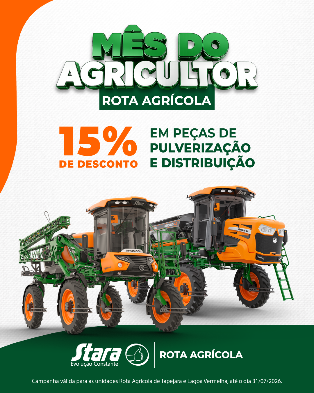 MÊS DO AGRICULTOR ROTA AGRÍCOLA: 15% DE DESCONTO EM PEÇAS DA LINHA DE PULVERIZAÇÃO E DISTRIBUIÇÃO