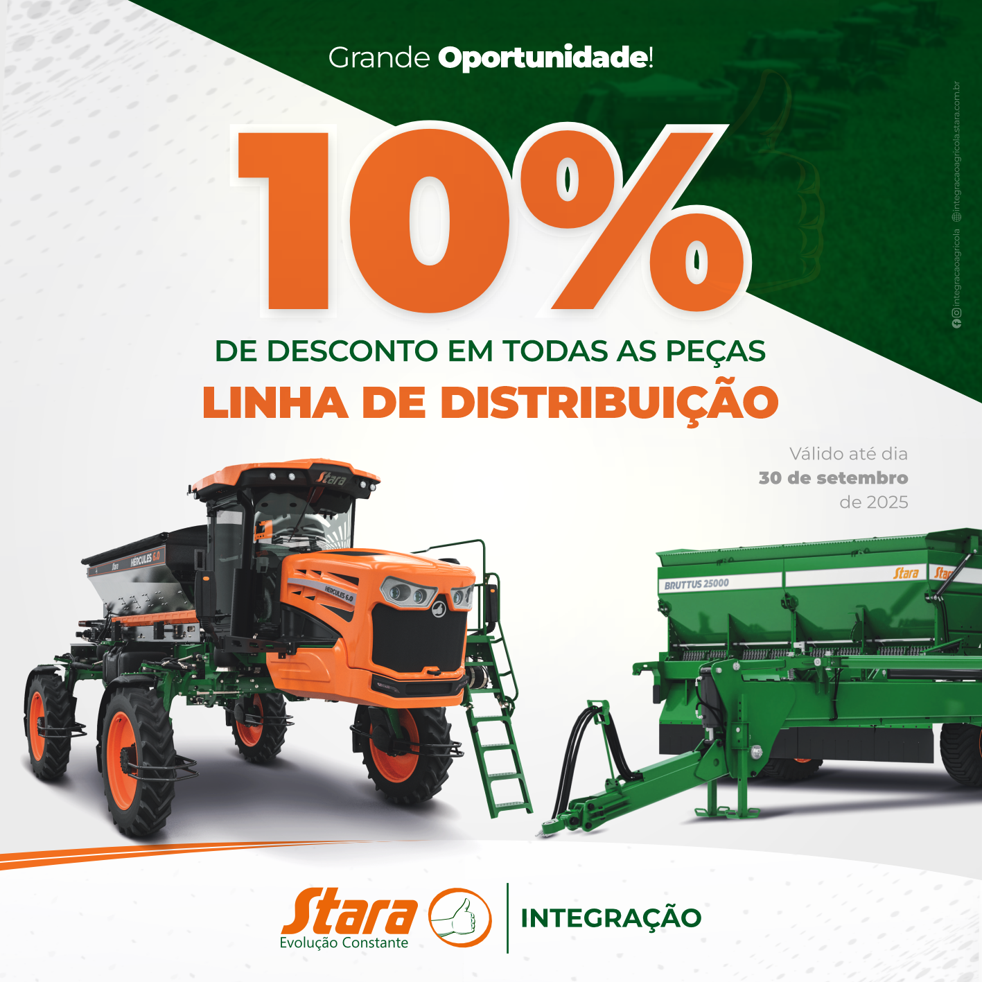 Promoção 10% de desconto em todas as peças da linha de distribuição Stara