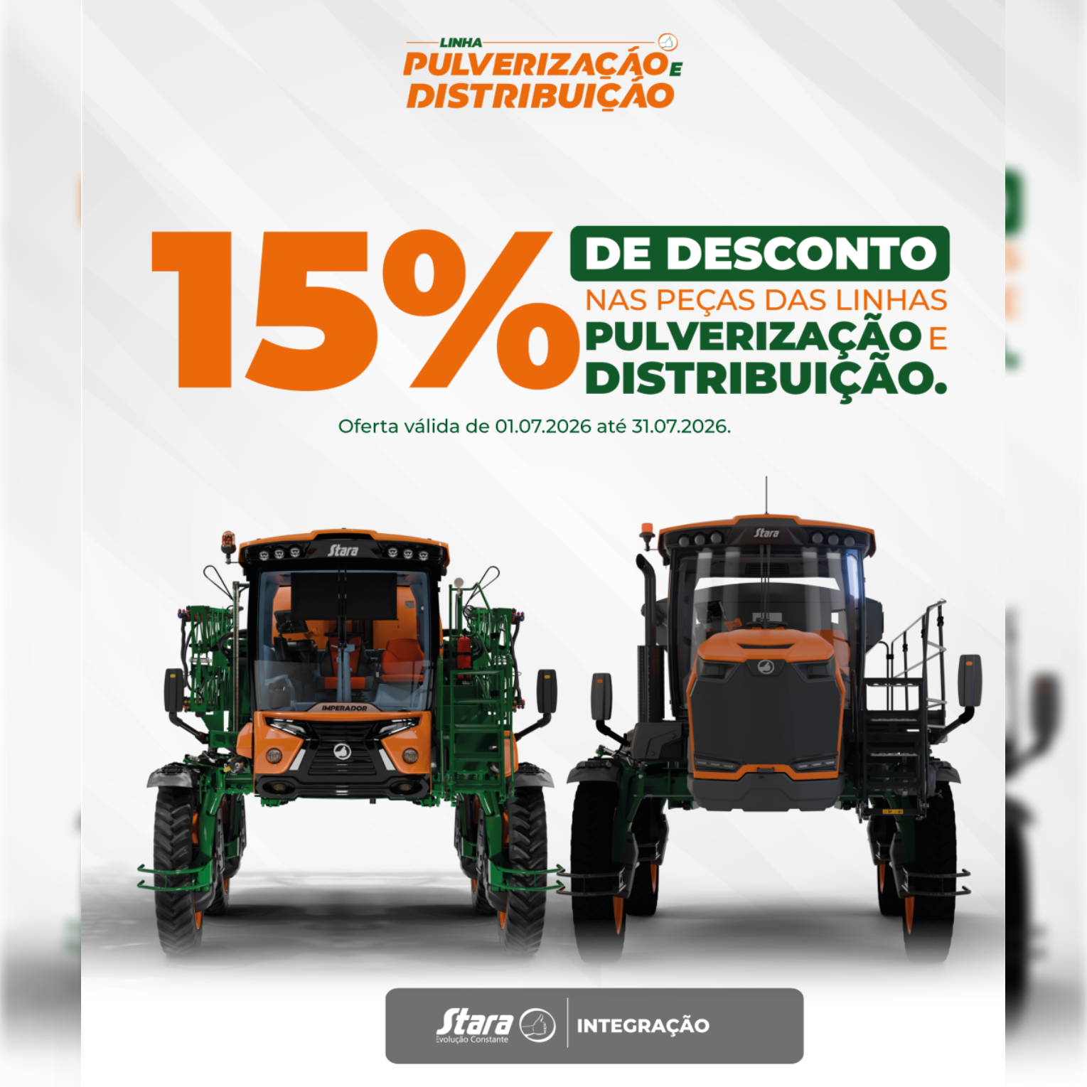 Aproveite 15% de desconto nas peças das linhas Pulverização e Distribuição