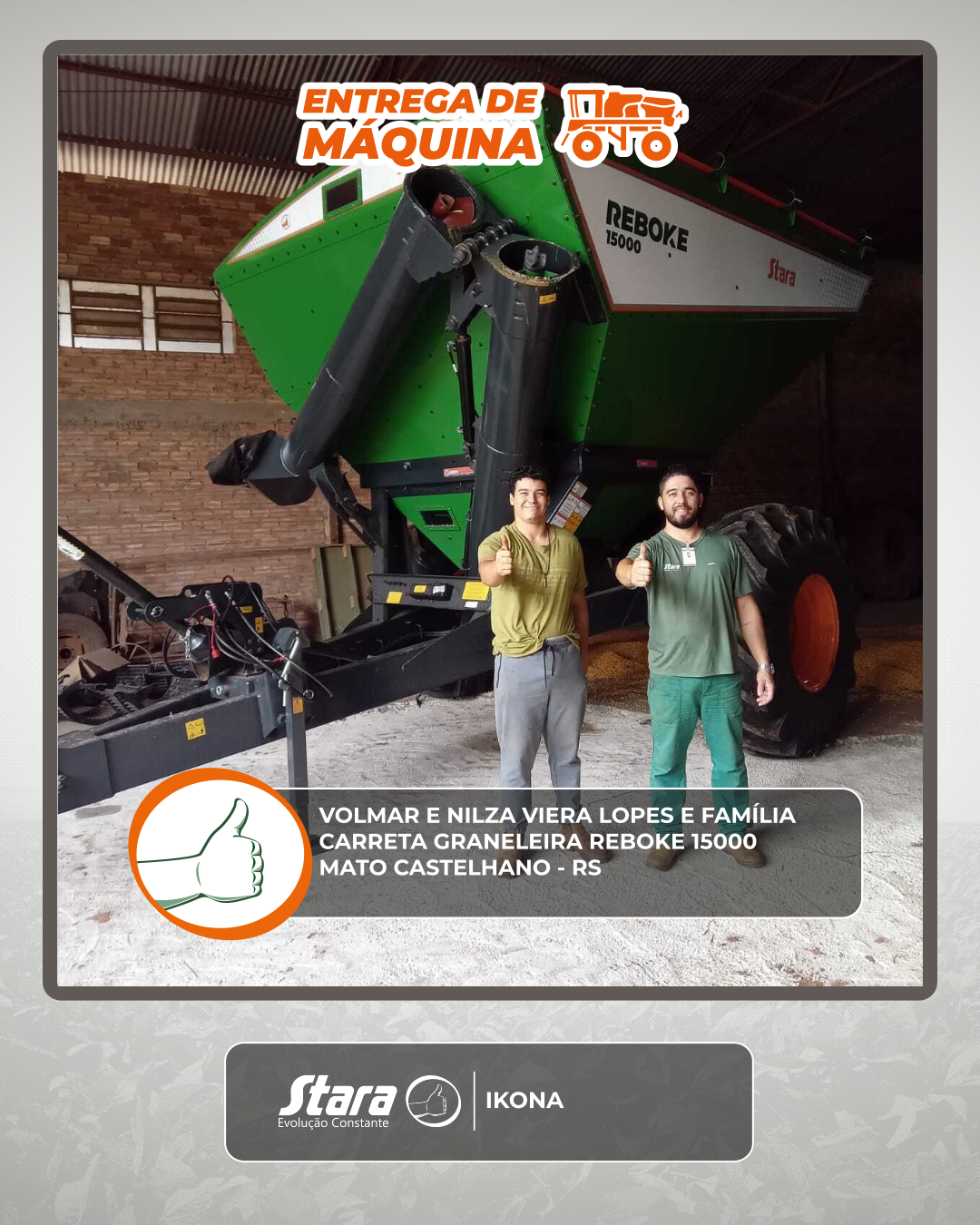 ENTREGA DE CARRETA REBOKE 15000 – MATO CASTELHANO - RS