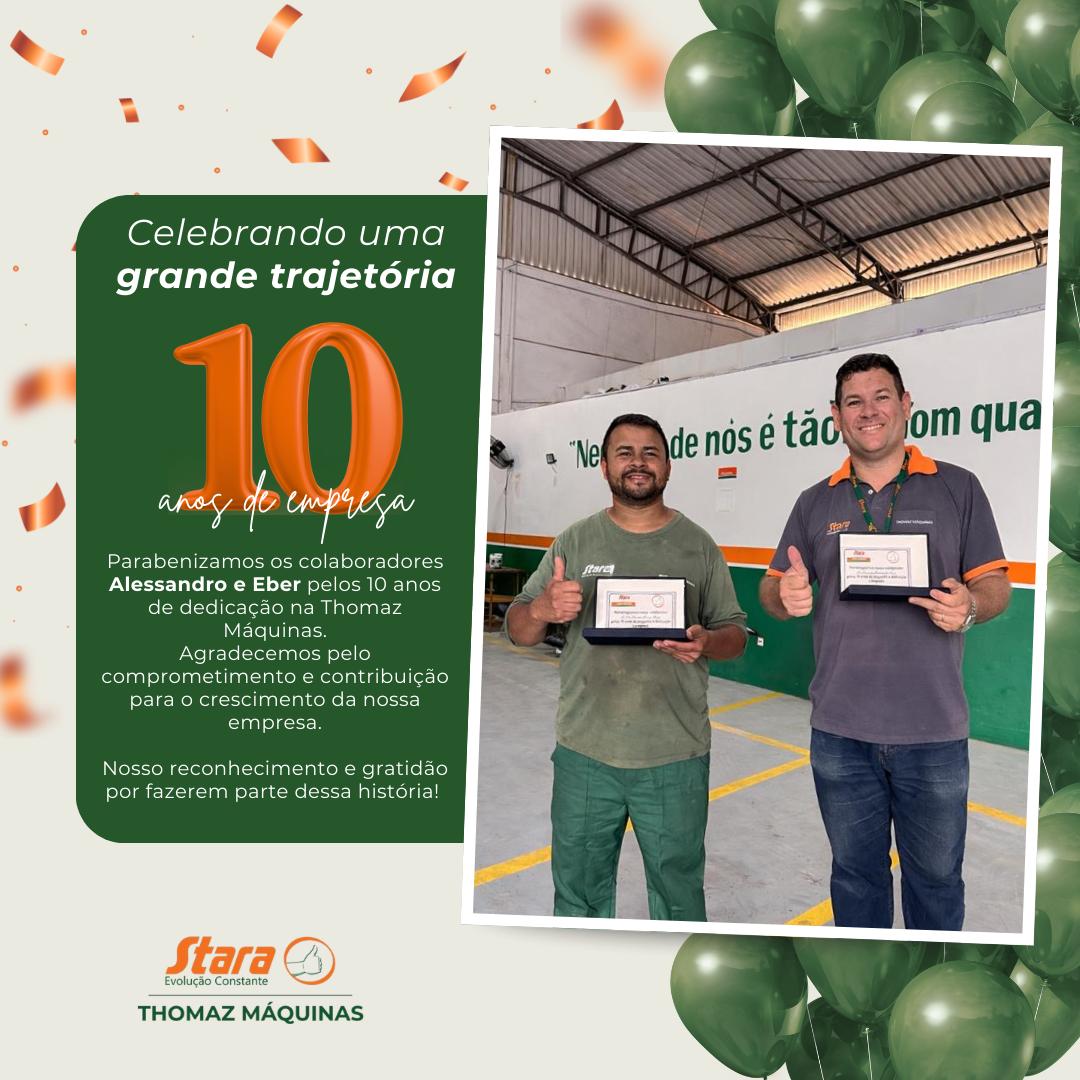 Uma década de dedicação: Alessandro e Eber completam 10 anos na Thomaz Máquinas