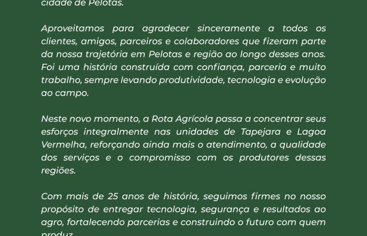NOTA OFICIAL ROTA AGRÍCOLA