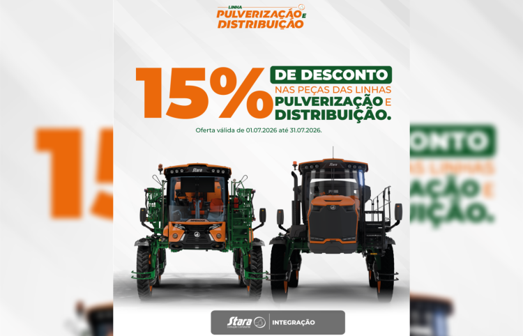 Aproveite 15% de desconto nas peças das linhas Pulverização e Distribuição