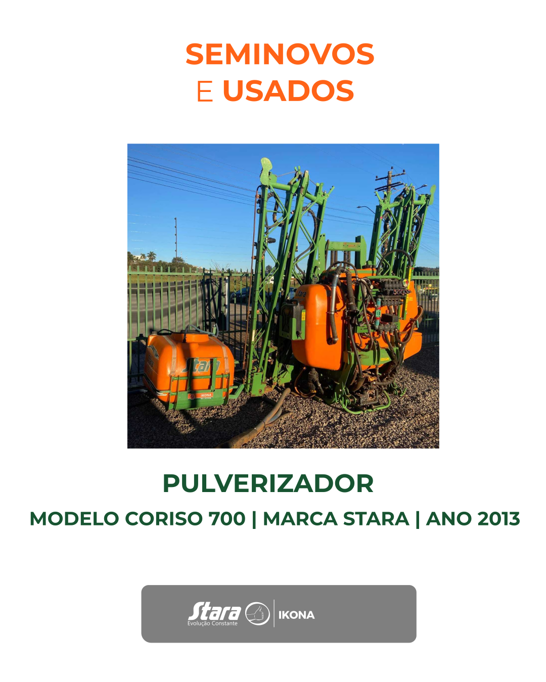 PULVERIZADOR AGRICOLA DE BARRAS MODELO CORISCO 700 18 H