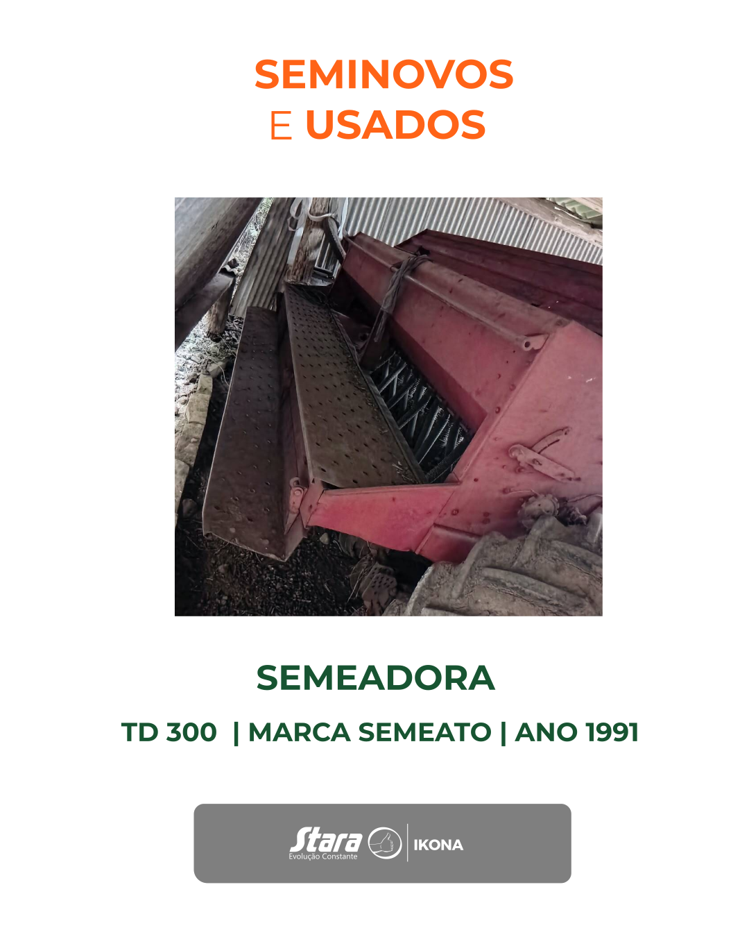 SEMEADORA ADUBADORA DE ARRASTO MODELO TD-300 COM 19LX17CM