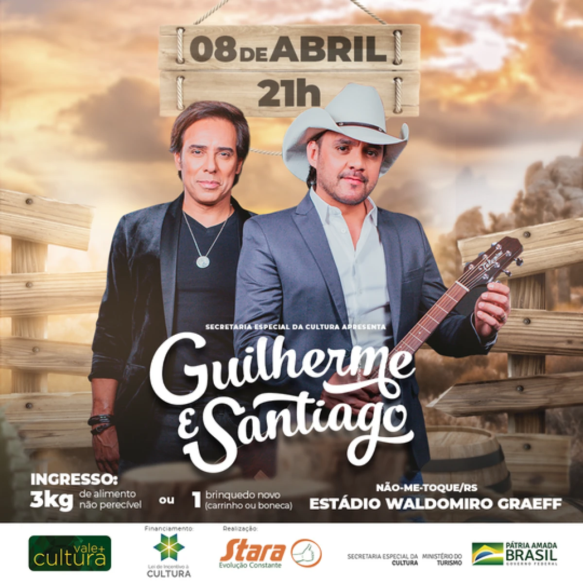 Stara promoverá show com Guilherme e Santiago no dia 8 de abril
